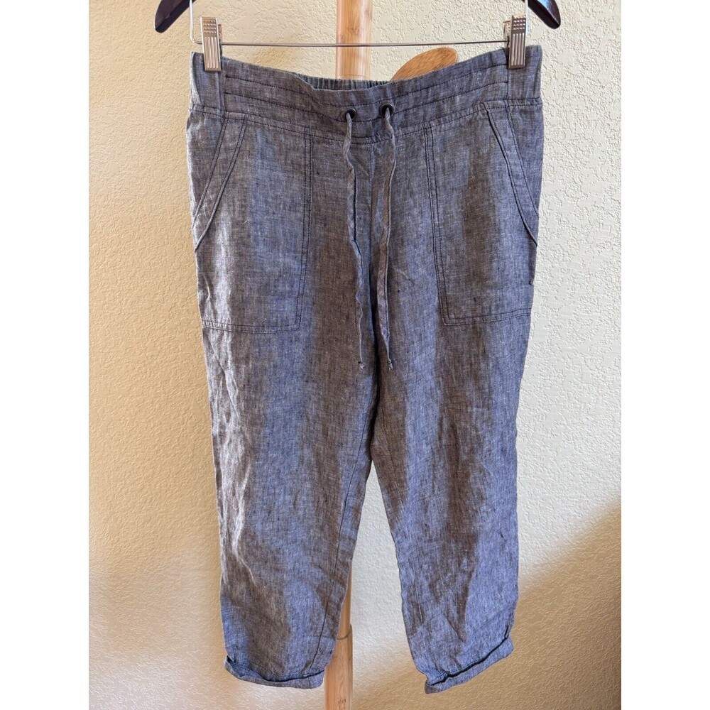 Women’s ATHLETA 100% Linen Cropped Ankle Pants Gray Chambray  Sz 4 Causal Career